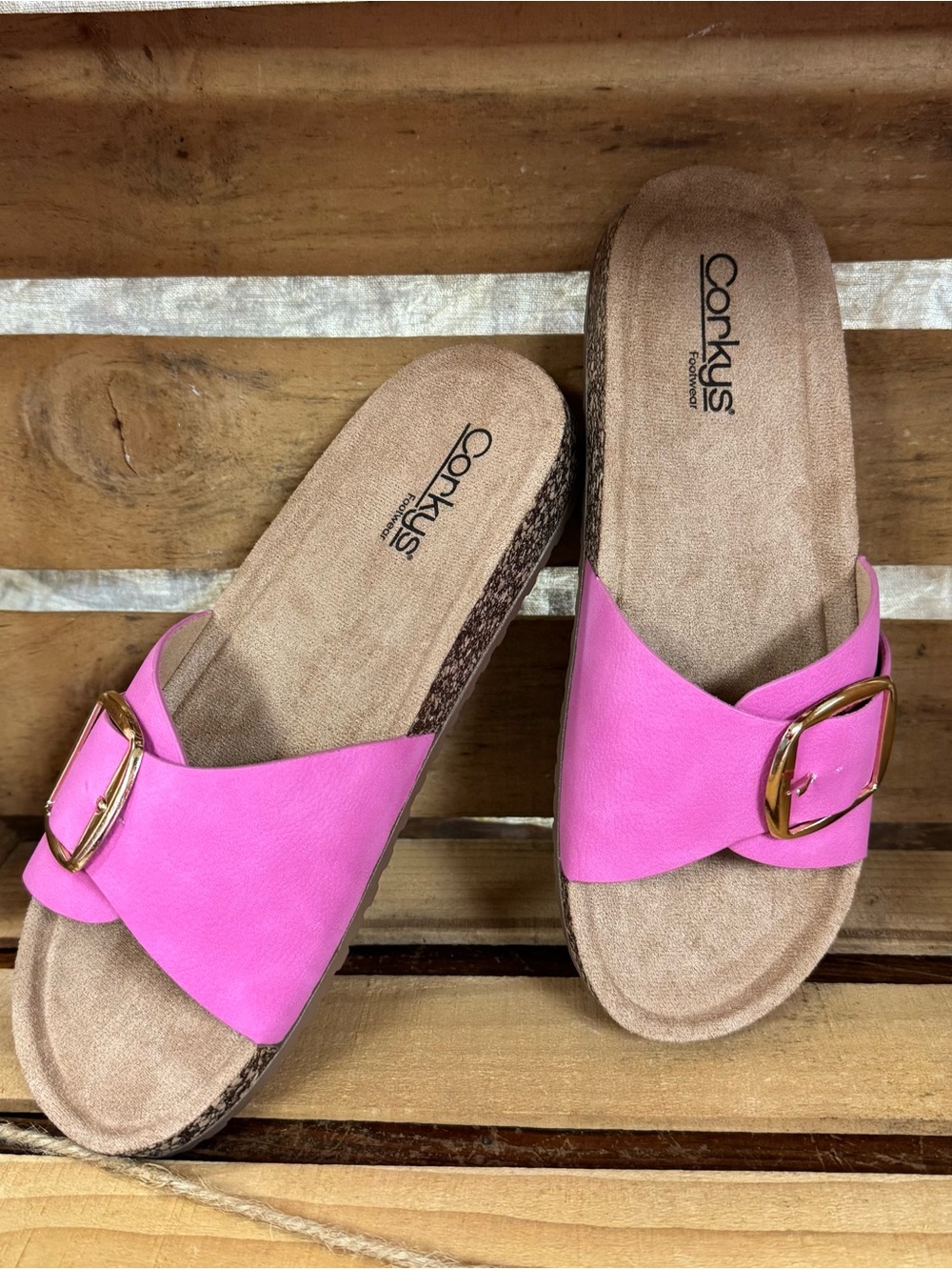 Corkys Pink Buckle Slide Sandals - Road Trip Sandal
